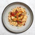 Pilzrisotto mit Bacon, karamellisierten Birnen und Nüssen