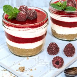 Schnelles Himbeer Quark Dessert im Glas in 20 Minuten (No Bake) Schnelles Himbeer Quark Dessert im Glas mit cremiger Quarkschicht, fruchtigen Himbeeren und dekorativem Topping.