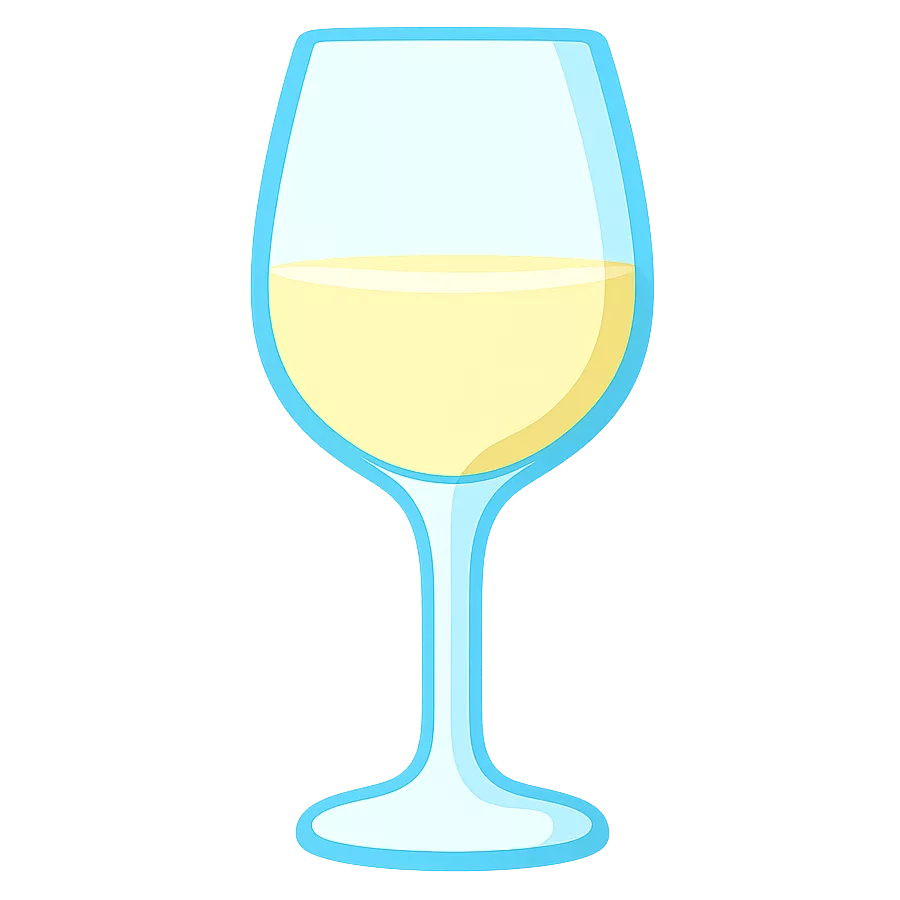 Illustriertes Icon eines mit hellgelbem Weißwein gefüllten Weinglases mit blauer Kontur.
