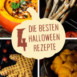 Collage mit verschiedenen Halloween Rezepten und Grusel Snacks für das Partybuffet.